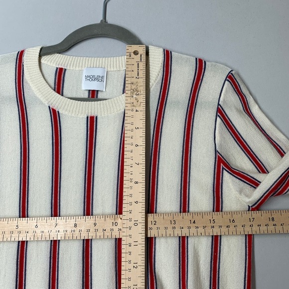 Madelein Thompson Women Sweater L Cream Red Stripe Cashmere Silk Crewneck - Picture 6 of 12